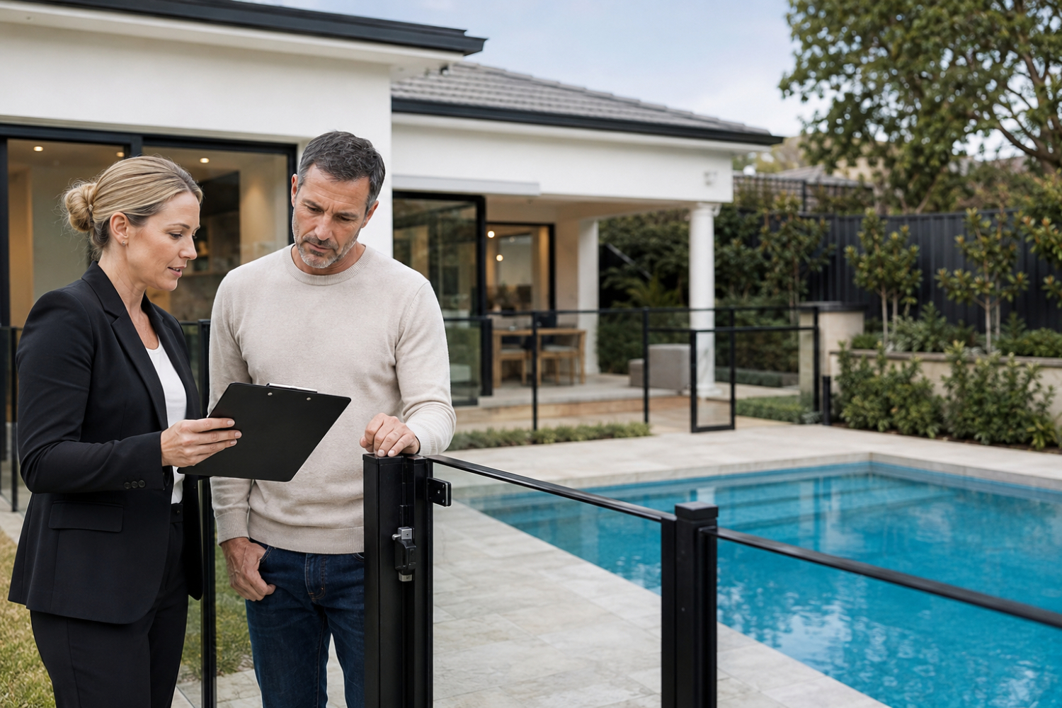 NSW property owner reviewing swimming pool compliance documents before a sale